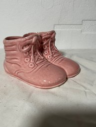 Vintage Glazed Ceramic Girls Pink Baby Shoes