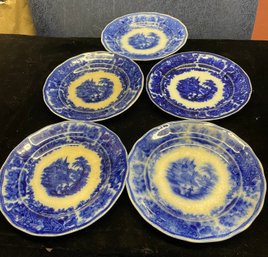 Five Leigh And Burgess Nonpareil Flow Blue Dessert Plates