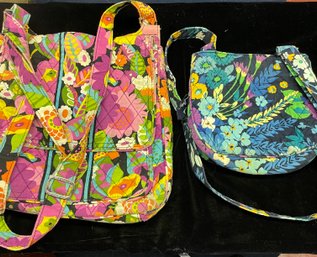 Two Vera Bradley Floral Pattern Cloth Purses Blue Pink