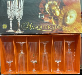 Masquerade Cristal DArques Six Champagne Flute Glasses