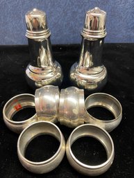 Pewter Salt And Pepper Shaker With Six Napkin Rings