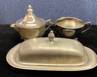 Pewter Butter Dish Creamer Sugar Bowl