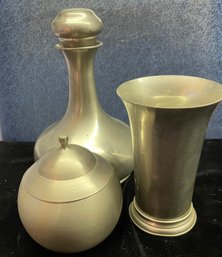 Three Pewter Containers Two With Lids One Vase