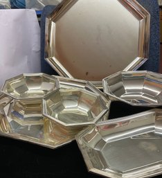 Six Silverplate Serving Trays And Bowls Made In USA