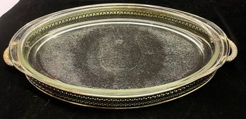 Glass Serving Platter With Decorative Metal Stand