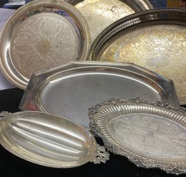 Six Metal Serving Trays Various Sizes