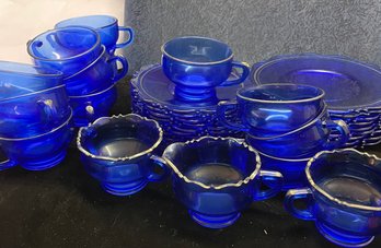 37 Pieces Cobalt Blue Mt Pleasant Depression Glass