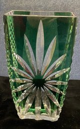 Green Glass With White Star Pattern Flower Vase