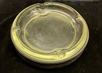 Glass And Decorated Wood Ashtray