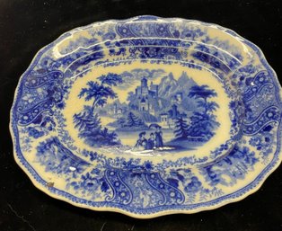 Flow Blue Oval Platter Oblong 11'.