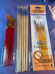 Three Sets Of Paint Brushes - One Pack Is Royal & Langnickel The Other Two Packs Are No Name Brand. New