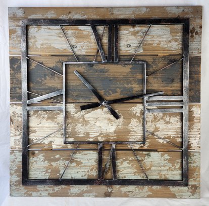 Rustic Style Wood & Metal Wall Clock - About 27.25'x27.25'