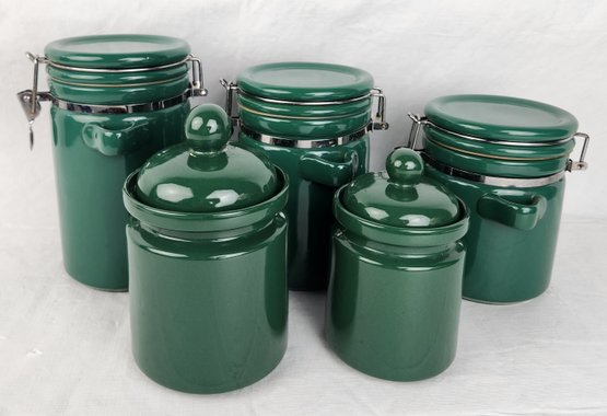 Lot Of Vintage Green Clamp Canisters With Airtight Rubber Seals