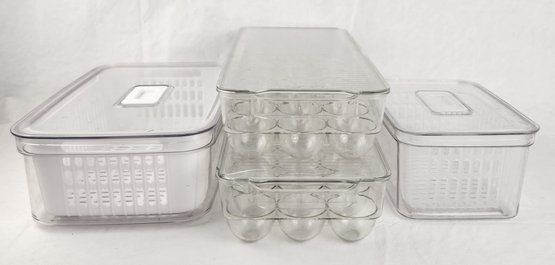 Lot Of Refrigerator Organizer Containers / Baskets For Eggs, Vegetables, Salad & More