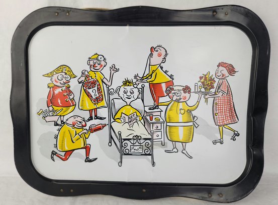 Large 22x16.5' Vintage Metal Folding Serving Tray Doctor Cartoon Sick Bed TV Themed