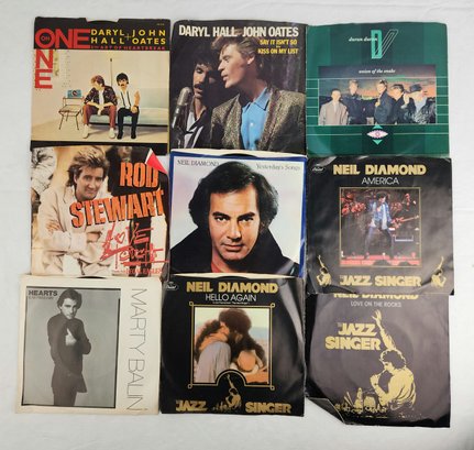 Lot Of Neil Diamond, Hall & Oates, Duran Duran And Rod Stewart 7' Vinyl LP Records