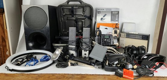 Electronics Lot (Speakers, Subwoofer, Camcorder, Microsoft Surface, Vintage Headphones, Power Adapters & More)