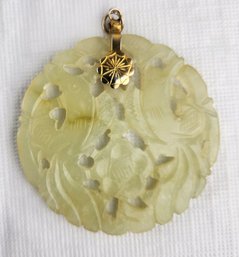 Vintage Chinese Carved Jade Fish Double Sided Pendant