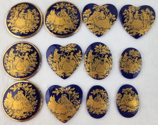 Lot Of Cobalt Blue And Gold Regency Lovers Cameos