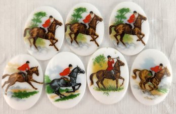 Vintage Lot Of Horse/jockey Rider Themed Oval Shaped Cameos