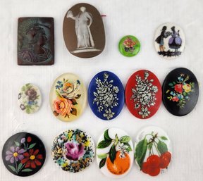 Mixed Lot Of Vintage Cameos (flower, Fruit, People Themed)