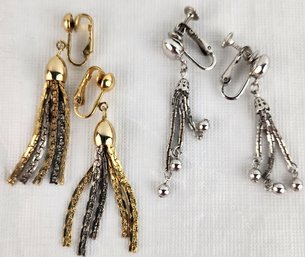 Pair Of Vendome Marked Clip-On Tassel Earrings & Other Gold Toned Vintage Clip-On Earrings