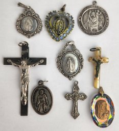 Lot Of Vintage Catholic / Religious Pendants - Some Marked Sterling Silver