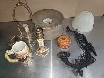 Mixed Lot (cast Iron Scones, Vintage Lamps, Light Shade, Budweiser Mug & More)