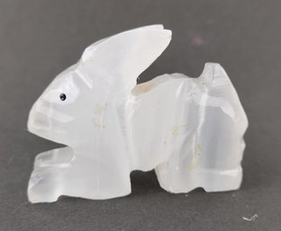 Vintage Hand Carved White Onyx Rabbit Figure