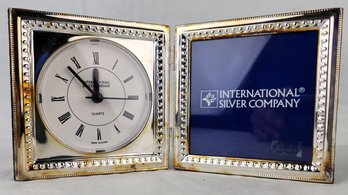 International Silver Co Silverplate Hinged Double Clock & Photo Frame - New