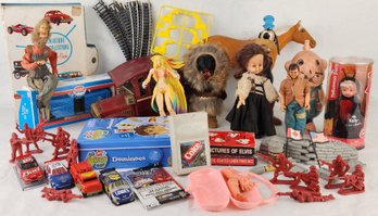 Mix Lot Of Vintage & Modern Kids Toys - Barbie, Disney Goofy, Toy Soldiers, Diecast Cars & More