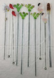 Lot Of 10 Vintage Cocktail Drink Glass Stirrers