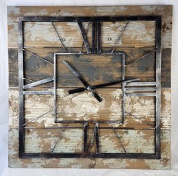 Rustic Style Wood & Metal Wall Clock - About 27.25'x27.25'