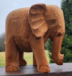 Large Hand Carved Wood Elephant Figure - About 11' Tall By 10.5' Long