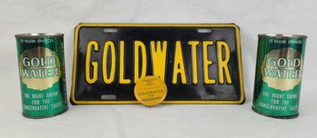 Vintage 1960s Barry Goldwater Political Campaign Memorabilia (Flat Top Soda Cans, Pin, License Plate)