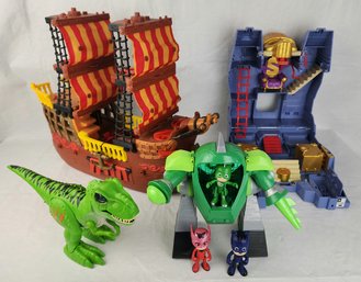 Kids Toy Lot - PJ Masks Action Figures, T-Rex Dinosaur, Pirate Ship & Other Playset
