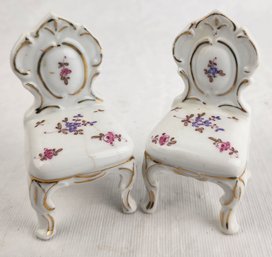 Pair Of Vintage Miniature / Doll House Porcelain Chairs