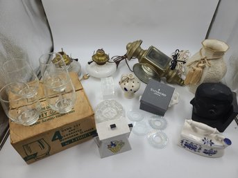 Mixed Lot (Vintage Lamp Parts, Glassware, Lenox Vase, Home Decor)