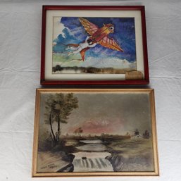 Pair Of Framed Paintings (Watercolor Initialed M.M. & Other Signed As Well)