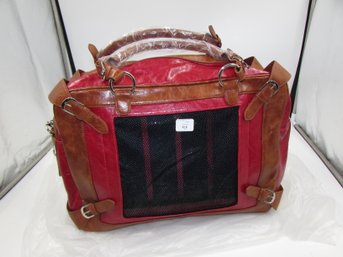 New Large 19'x13.5' Red Leather Travel / Duffle Bag With Built-in Solar Panel / Flashlight  & Wall Charger