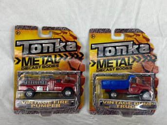 Lot Of 2 New Tonka Metal Diecast Bodies Vintage Fire Pumper And Dump Truck 2012