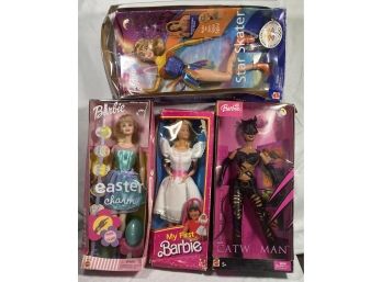 Lot Of 4 Vintage Barbies Catwoman Star Skater Easter Charm My First Barbie