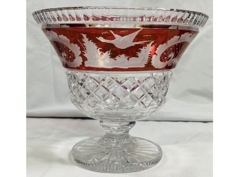 Gorgeous Cut Crystal Etched Ruby Bowl