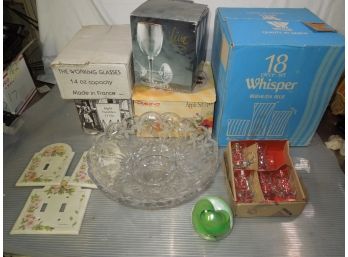 Lot Of Household Glassware, Some Vintage, Cut Crystal, Paperweight & More