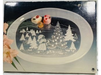 New In Box Walther Glass Christmas Frosted Glass Cookie Dessert Platter