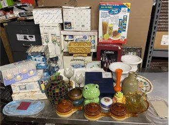 Very Large Lot Of Household Decor Many Stuff New Frames,Glassware,Knick Knacks, Art Glass