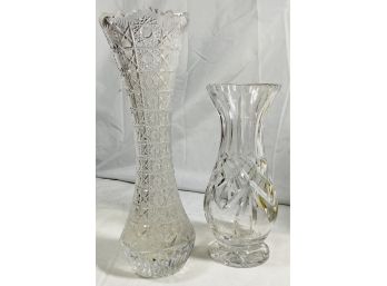 Lot Of 2 High Quality Cut Crystal Glass Vases