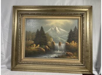 Oil Painting By G. Redmond Waterfall Mountain River Scene Artwork