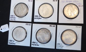 Lot 6 Morgan Silver Dollars - 1880-S, 1880-O, 1881, 1881-O, 1881-S, 1882-S