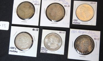 Lot 6 Morgan Silver Dollars-  1884, 1884, 1884, 1884-S, 1884-O, 1885